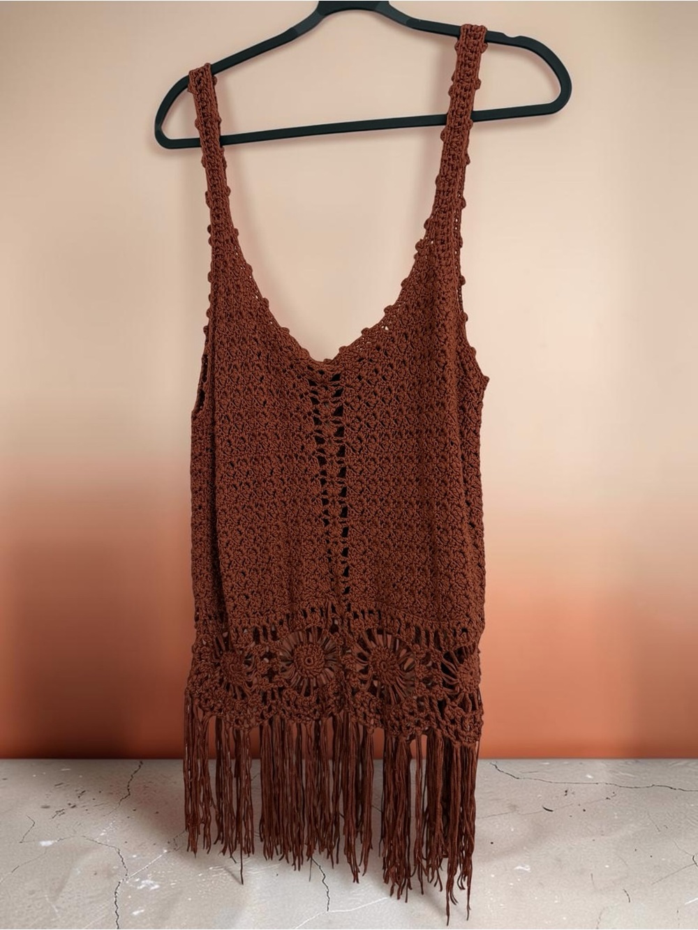 Daytrip Crochet Fringe Tank Top in Rust Brown - Picture 4 of 6